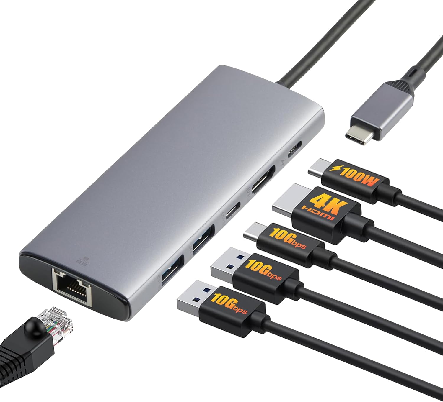 Amazon Basics USB C Hub für PC Laptops, 6-in-1 Multiport Adapter mit 100W Max PD Ladung, 4K HDMI, 2 USB-A Anschlüsse, Ethernet, Type C Datenanschluss