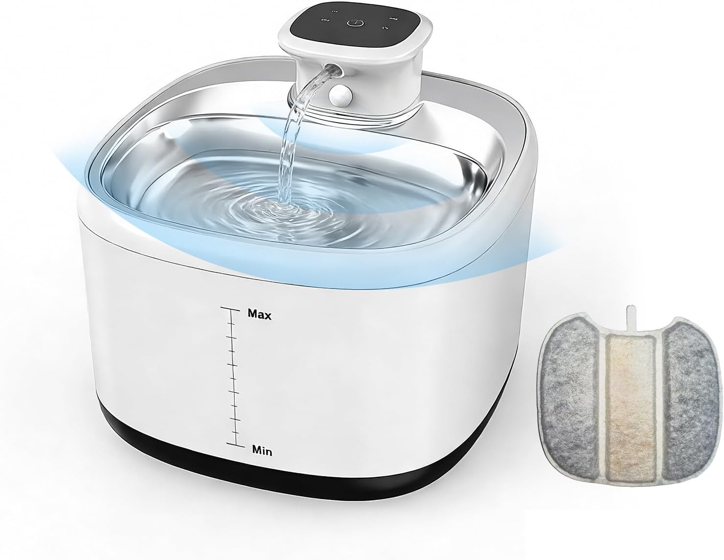 Katzenbrunnen Kabellos 2L, Trinkbrunnen für Katze und Hund, ABS+Edelstahl, 2000mAh Batteriebetrieben, Smart Wasserspender für Katzen mit Bewegungsmelder und Leise Wasserpumpe