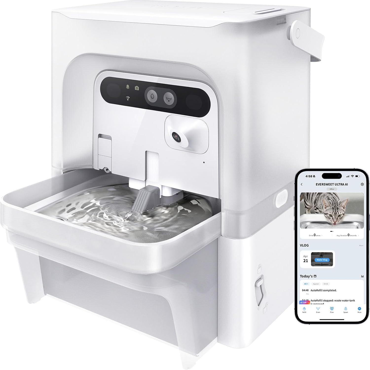 PETKIT EverSweet Ultra Katzen Trinkbrunnen mit KI-Kamera, 5L Frisch/Abwassertrennung, Filterloses Design, Automatischer Wasserspender für Katzen & kleine Hunde, App-Steuerung, 5GHz/2.4GHz WLAN