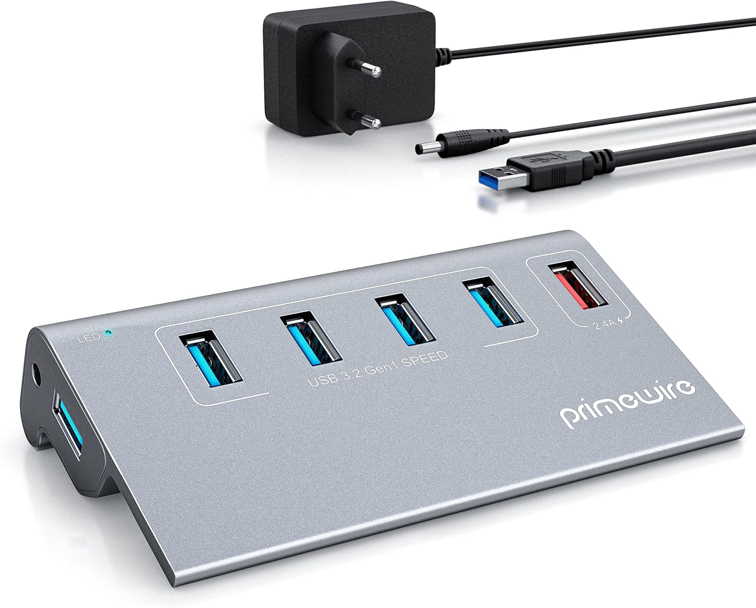 CSL - 8 Port USB 3.2 Gen.2 Port Hub – 10 GBit/s - 8 x USB 3.2 Gen2, Davon 1x Ladeport smart Charge – 8 Port Verteiler mit Netzteil - Alugehäuse - für PC Notebook Laptop Ultrabook Tablet PC