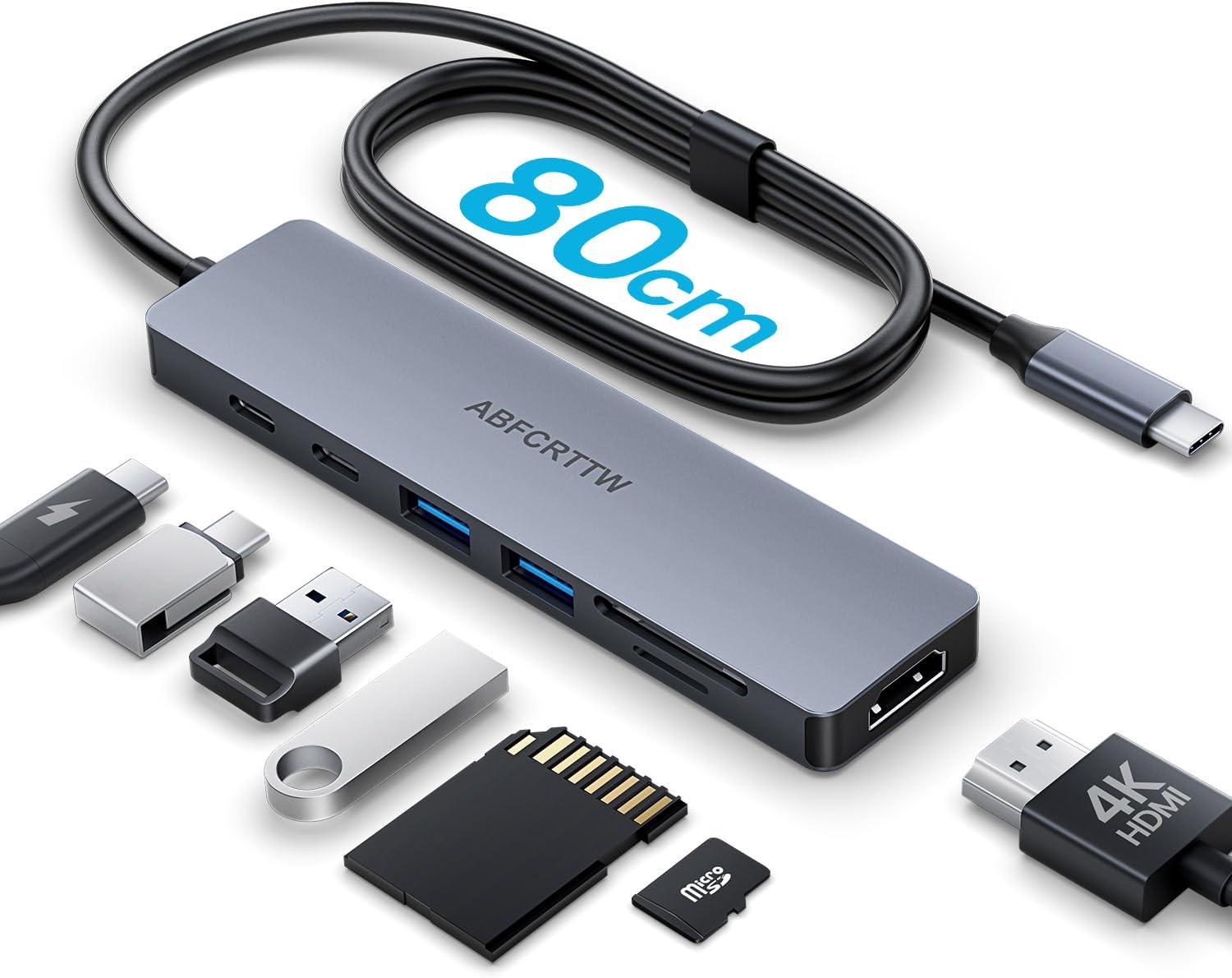 80CM USB C Hub mit HDMI 4K@60Hz, PD 100W Powered für MacBook Neo