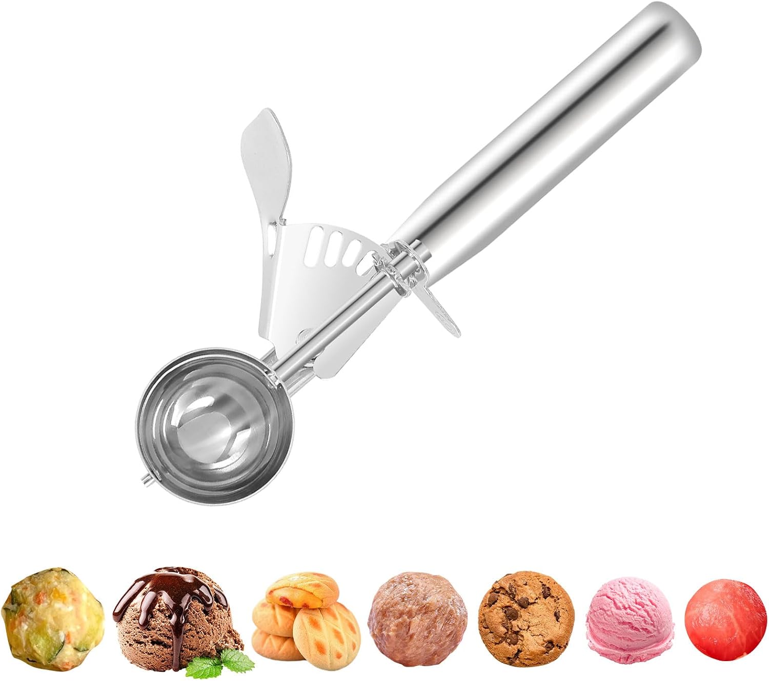 Eisportionierer Edelstahl 3 Stück Eisportionierer mit Auslöser, Eislöffel Portionierer für in verschiedenen Größen für Eis, Kuchenteig, Melone, Fleischbällchen, Kekse, Obst (70 mm + 58 mm + 40 mm)