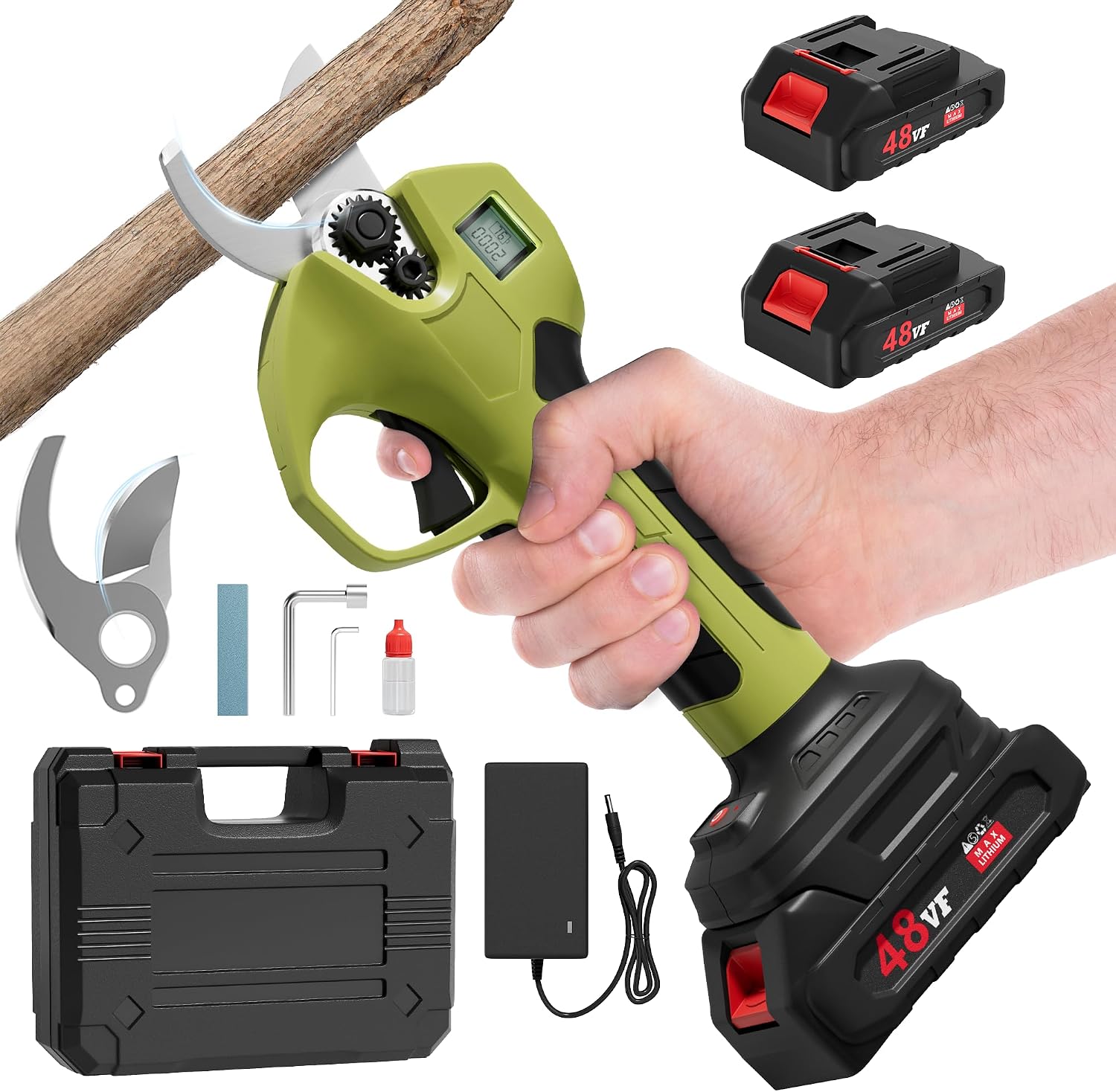 Akku Astschere Professionelle Elektrische Gartenschere mit LCD-Anzeige | Bürstenloser Motor | 2 x 2000mAh 21V Akkus | Max. 40mm Schnittdurchmesser | Sicherheitsschalter | Für Äste & Sträucher
