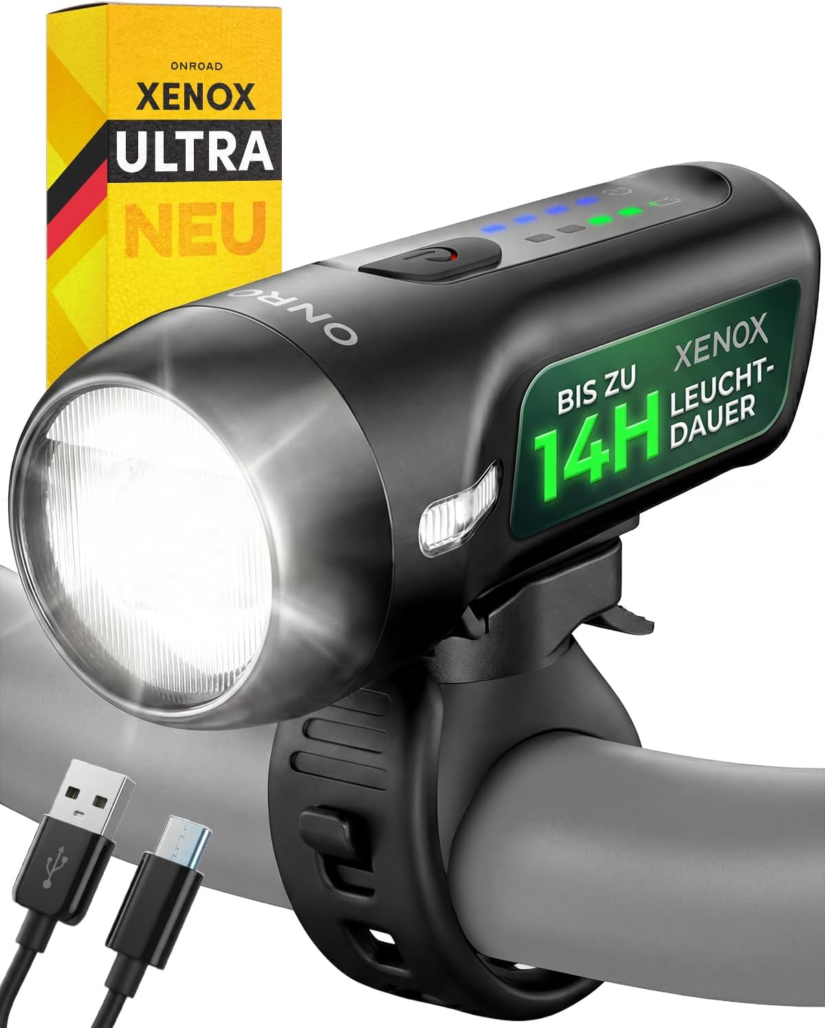 LED Fahrradlicht Set XENOX mit Bremslicht und Fahrradlicht vorne, USB-C