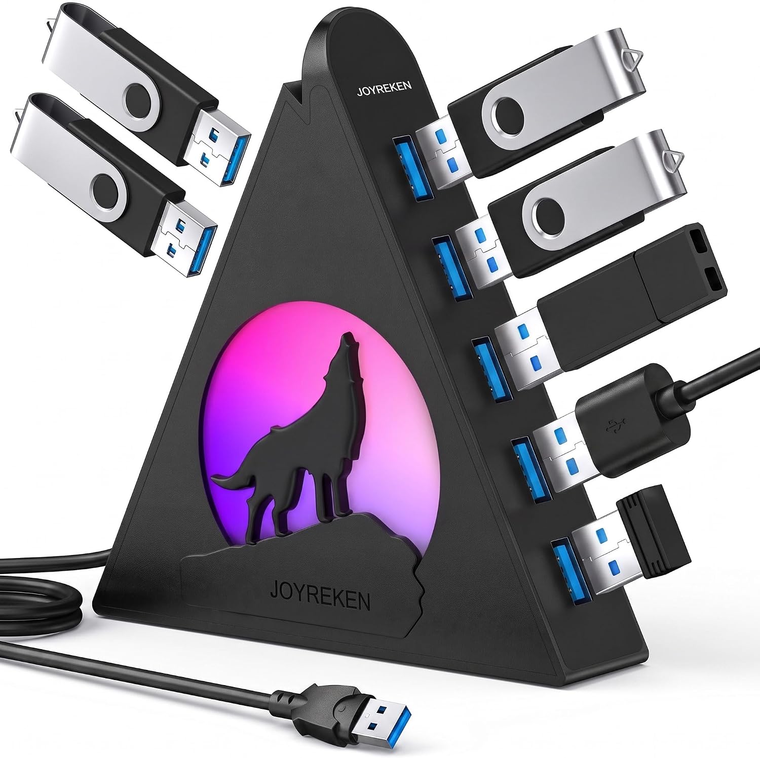 7 Ports USB Hub,JoyReken USB 3.0 verlängerung mit verlängertem 60cm Kabel,USB Verteiler für Laptop, MacBook, Xbox, PS4/5, Flash Drive, XPS, PC, Flash Drive,Gamepad, Printer, Kamera,Tastatur, Maus