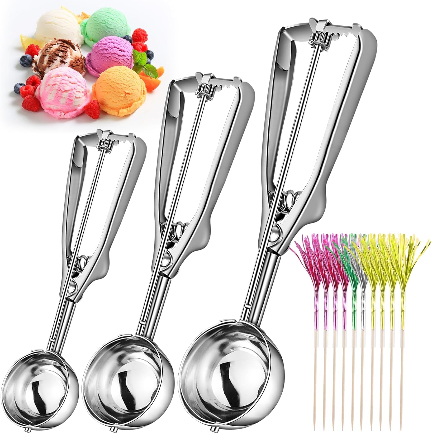 Eisportionierer Edelstahl,Eislöffel Cookie Scoop Eisportionierer 3 Models