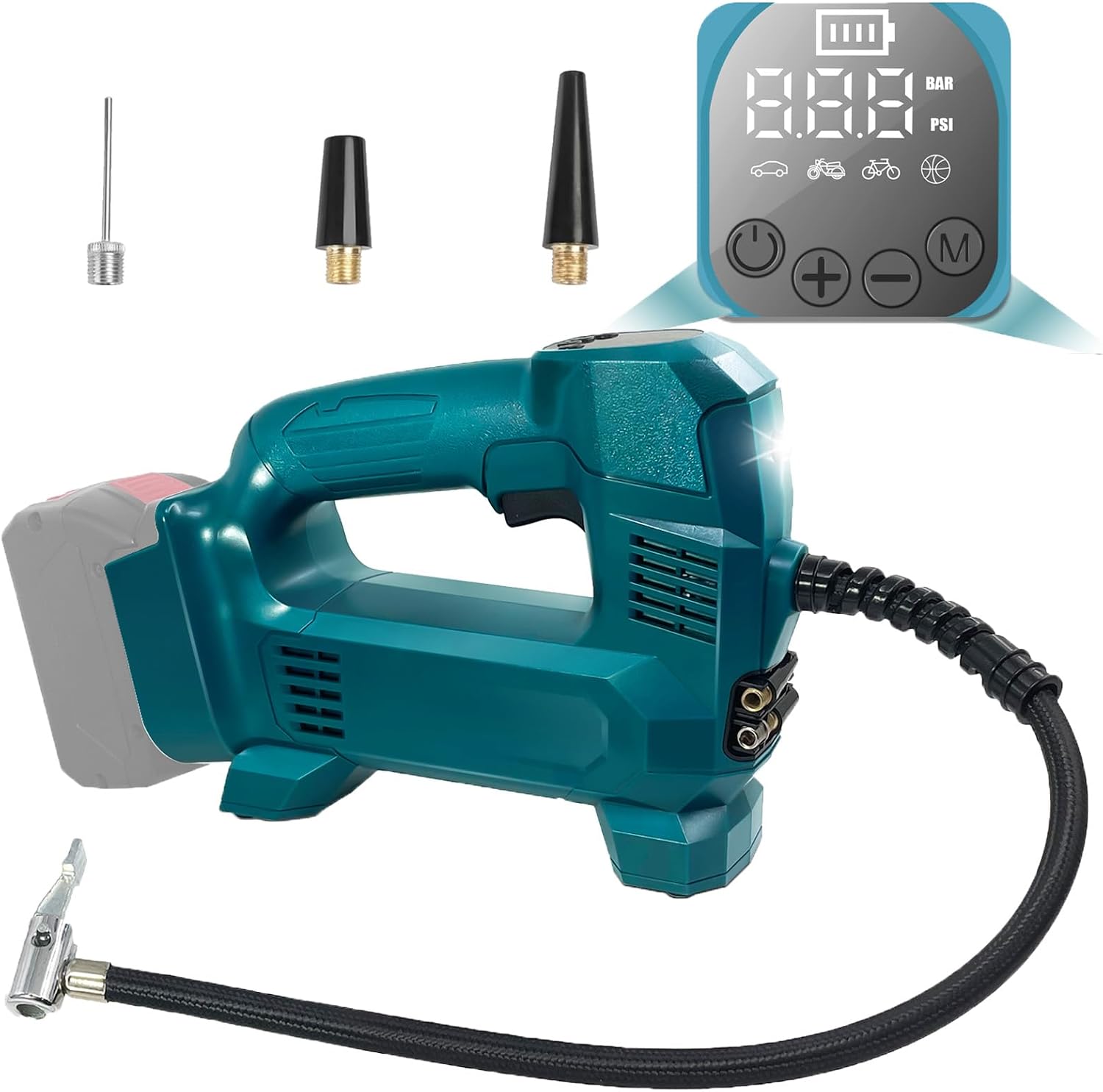 Akku Kompressor Inflator kompatibel mit Bosch Professional 18V System Akku WITLIGHT 160 PSI kabellose tragbare elektrische Luftpumpe mit digitalem Manometer für Auto, Fahrrad, Sportball (TOOL BARE)
