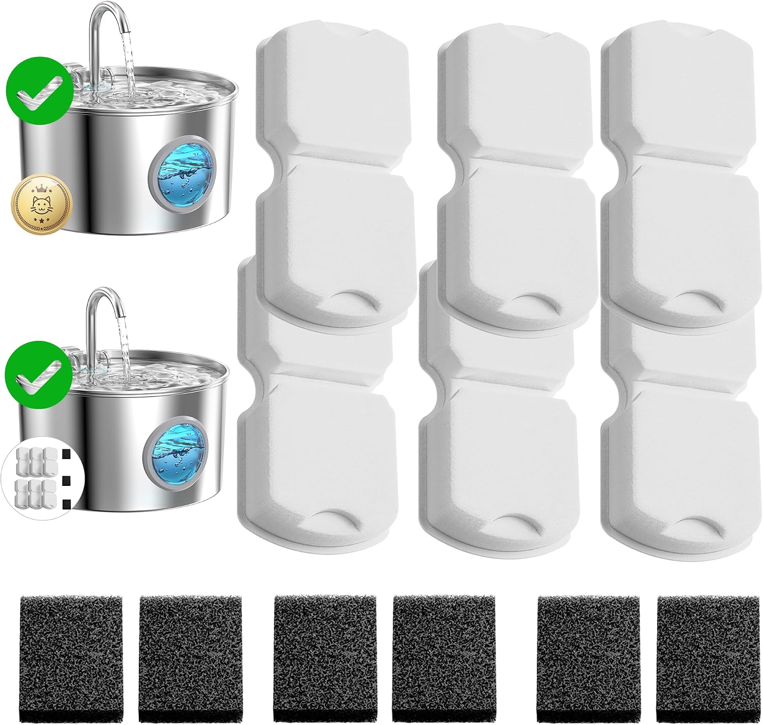 GIOTOHUN Filter für Katzenbrunnen: 12 Katzen Trinkbrunnen Filters - 6 Kohlefilters + 6 Schwamms - Katzenbrunnen Filter - Den Bedarf für 3 Monate Decken - Geeignet für katzentrinkbrunnen Edelstahl