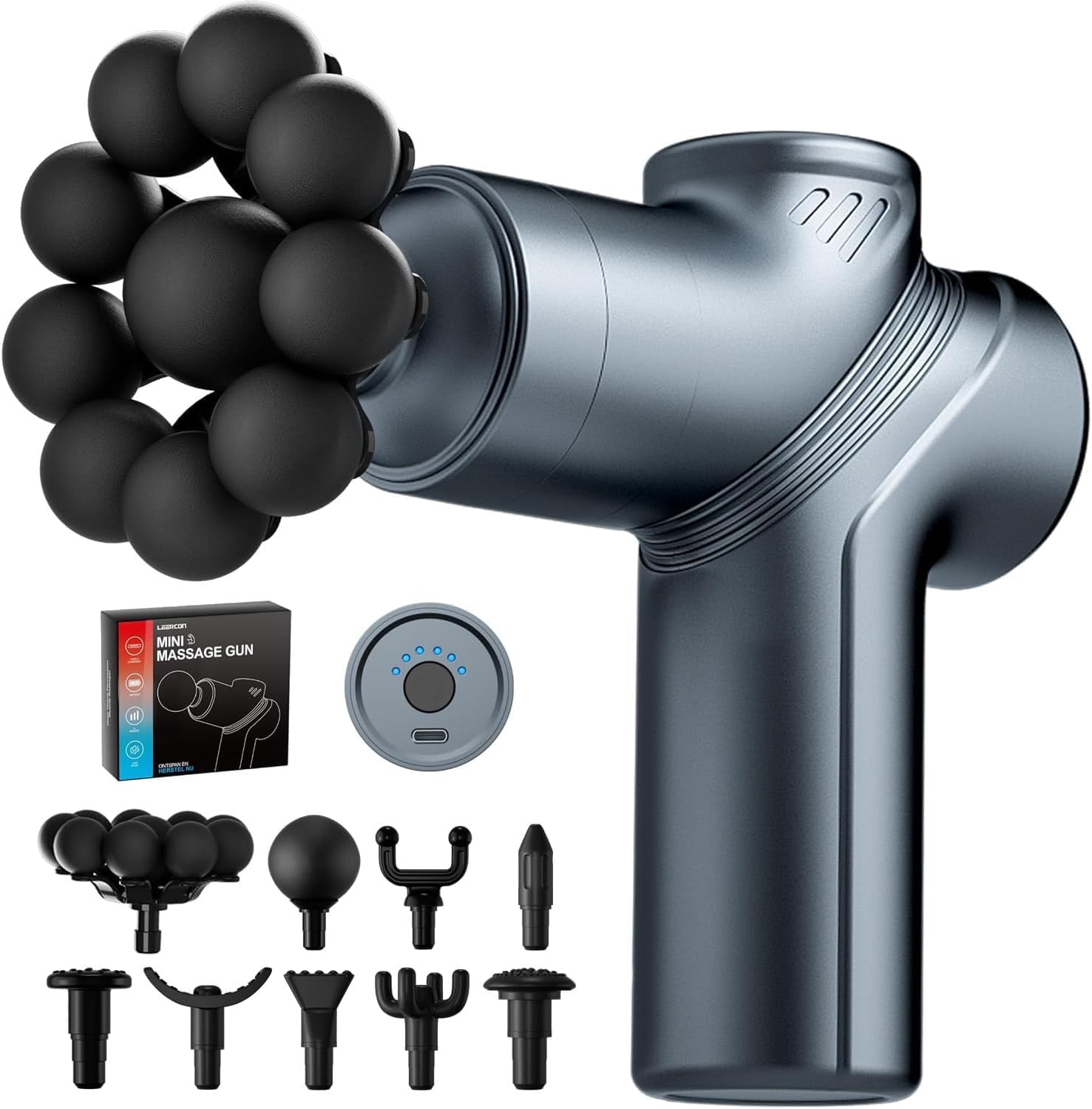 LEERCON Massagepistole, Rückenmassagegerät zur Schmerzlinderung, leiser Mini-Muskelmassager mit 9 Massageaufsätzen, Geburtstagsgeschenk für Männer, Frauen, Väter, ihn (Blau)