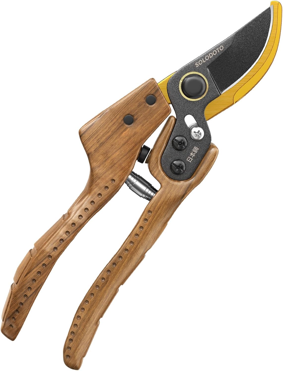 Premium Holzoptik Gartenschere als Geschenk, – 6× schärfer, Japanischer SK5-Kohlenstoffstahl, Bypass-Schneide, 25 mm Schnittdurchmesser, für trockenes, frisches Holz, Profi Rosenschere