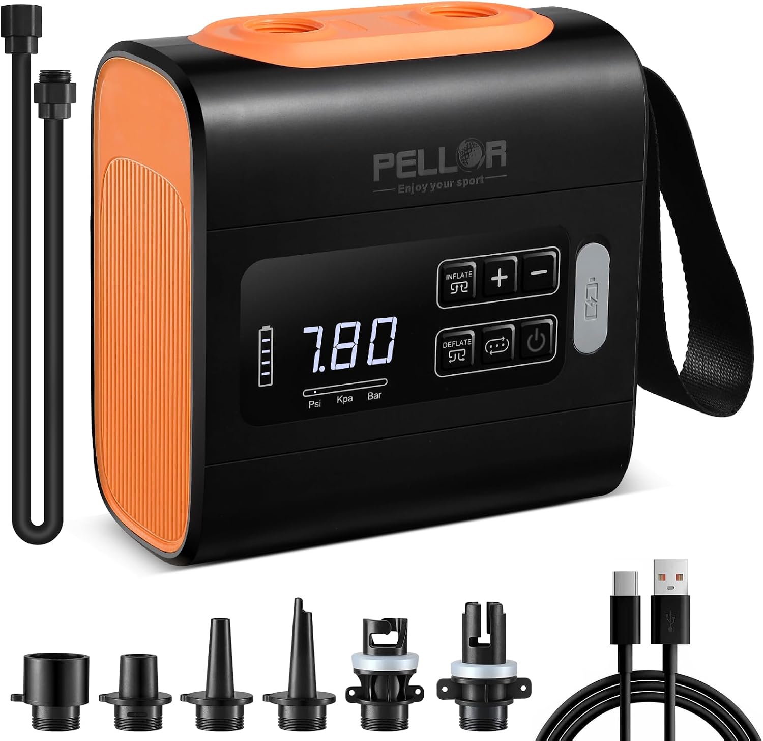 PELLOR Elektrische SUP Pumpe, 22 PSI Tragbare SUP Luftpumpe mit Akku, zweistufiges Aufblasen und Entleeren, Auto-Off für Aufblasbare Stand Up Paddle Boards,Kajaks,Zelte,Boote