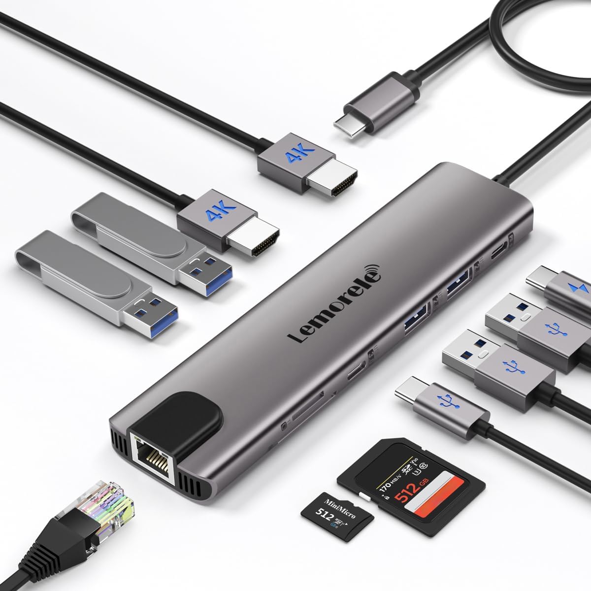 Lemorele USB-C Docking Station 11-in-1 mit Dual HDMI, Gigabit, 100W PD