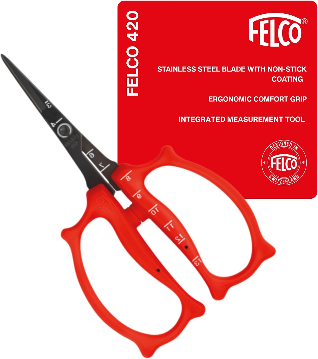 FELCO 420 Präzisionsschere für Blumen und Pflanzen – Edelstahlklingen mit Antihaftbeschichtung, ergonomische Griffe, 150 mm Länge, feiner und sauberer Schnitt