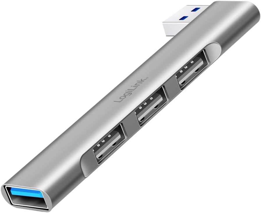 LogiLink UA0436 - Ultraslim 4-Port USB Hub (Anschluss USB-A) aus Aluminium mit bis zu 18W, Ports: 1x USB 3.0 Typ-A, 3X USB 2.0 Typ-A