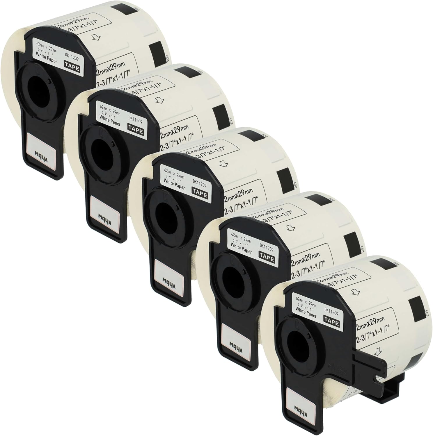 vhbw 5x Rolle mit Halter 62mm x 29mm (800 Etiketten) Ersatz für Brother DK-11209 für Drucker Weiß