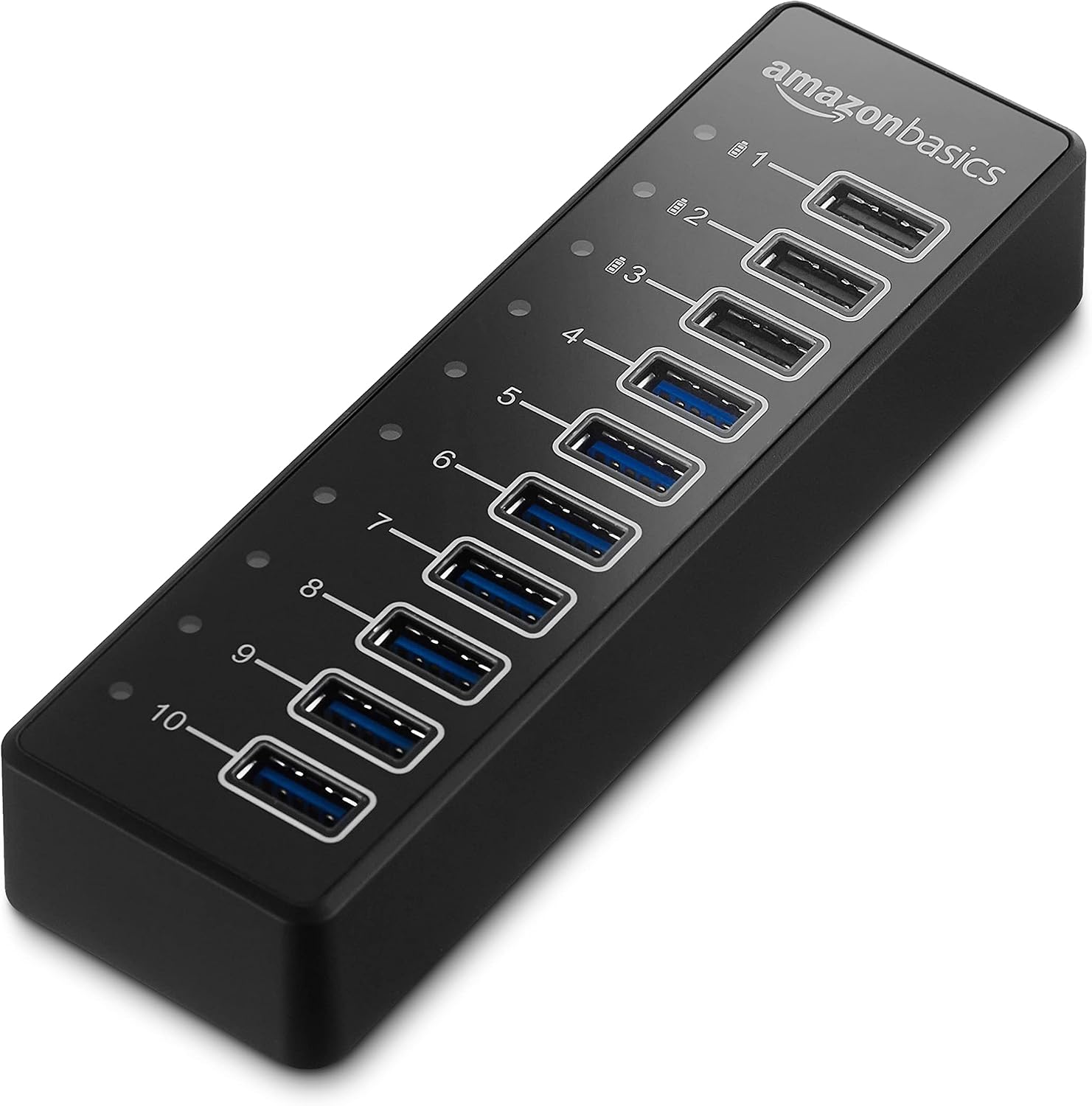 Amazon Basics USB-Hub, USB-A 3.1 Hub mit 10 Anschlüssen und Netzadapter - 65 W (20 V/3,25 A), Schwarz