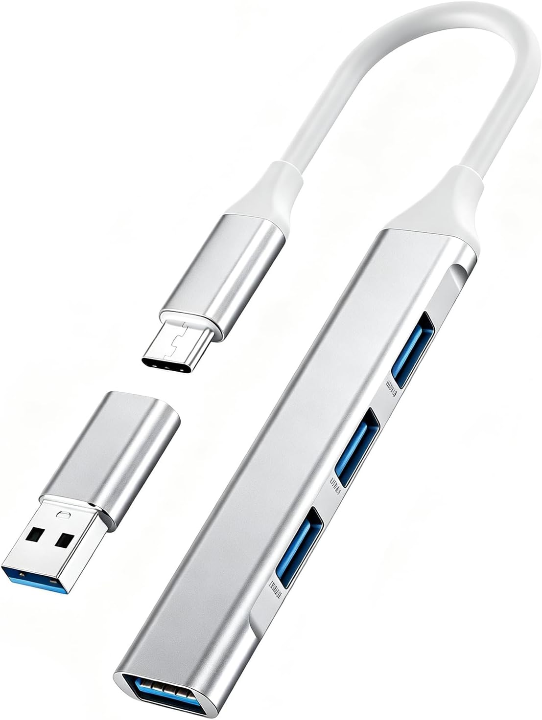 USB C Hub, 4 Ports USB 3.0 Hubverteiler USB C auf USB Adapter Multiport Splitter Expander für Laptop Ultradünn Tragbarer Daten-Hub für MacBook Pro/Air, iMac, Surface Pro, XPS, PC (Silber)