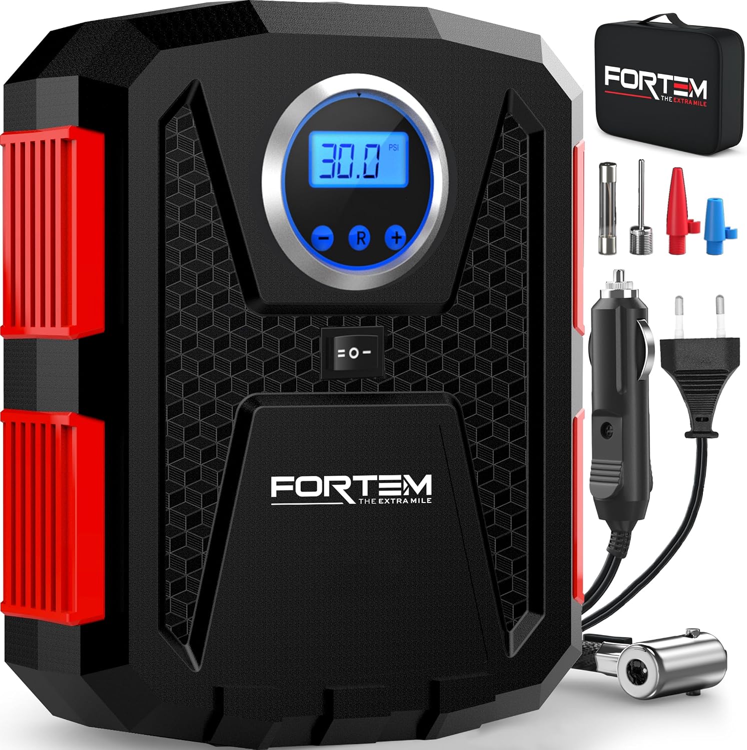 FORTEM Elektrische Luftpumpe fürs Auto, 12V Kompressor für Reifen