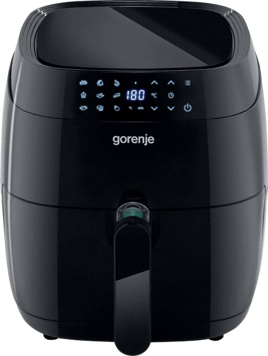Gorenje AF1350DWB Heißluftfritteuse / 1.350 Watt/Korb 5,4 Liter mit Sichtfenst / 8 Automatik Programme/Antihaft-Beschichtung/LED Anzeige/B x H x T: 28 × 35,3 × 32,1 cm/Schwarz