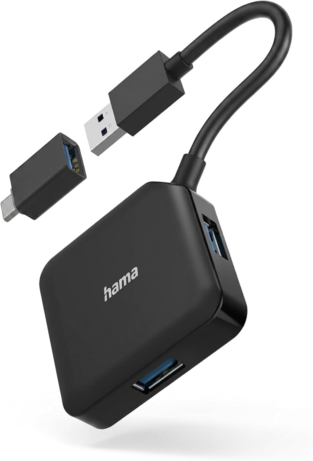 Hama 4-Port USB 3.2 Gen1 Hub (4in1 Verteiler mit 4 Anschlüssen und USB C Adapter, 5 Gbit/s)