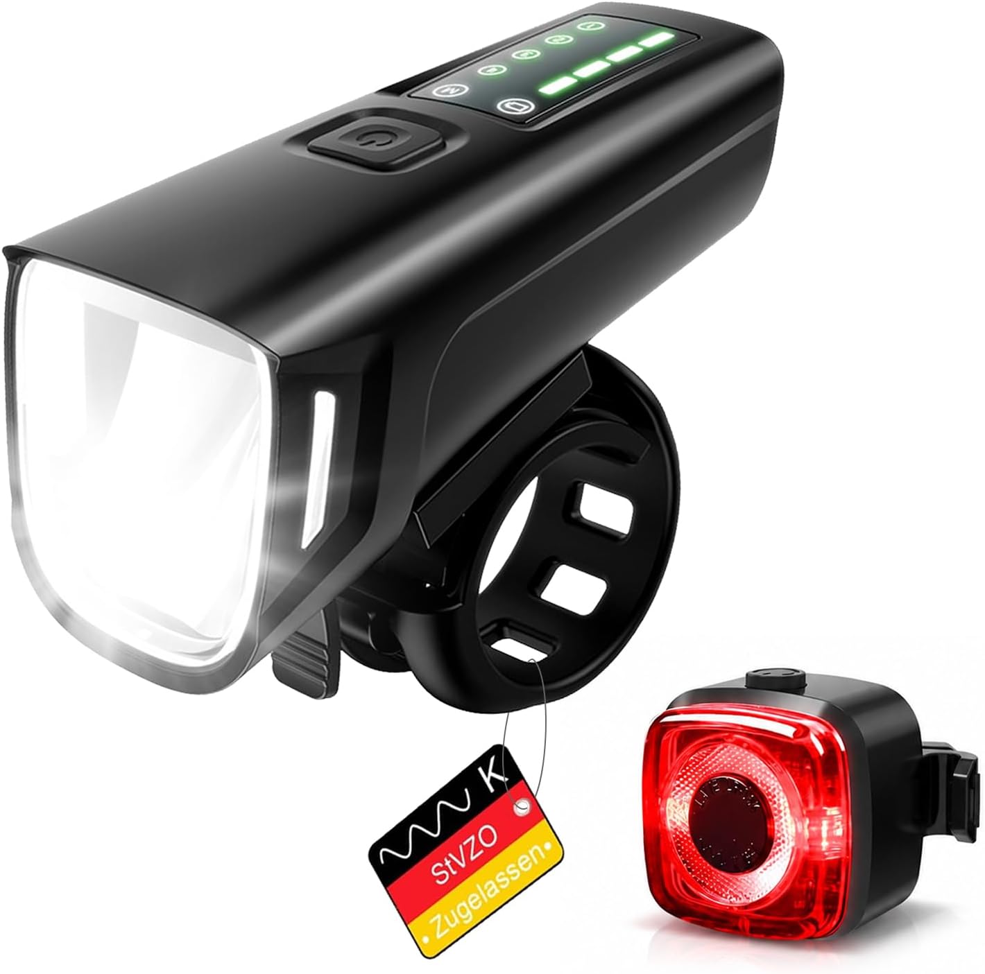 100 Lux Fahrradlampe Vorne, 4-Lichtmodi 2000mah, mit Fahrrad Rücklicht,USB C wiederaufladbar, für Erwachsene Straße, MTB Off-Road Radfahren Pendeln,StVZO Zugelassen