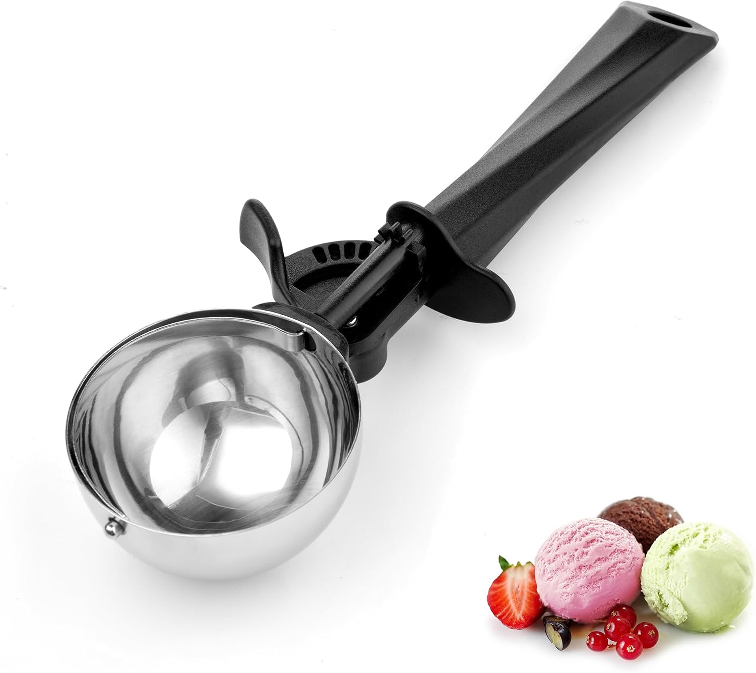 Eisportionierer Edelstahl, Eislöffel Portionierer 6 tbsp, Eiskugelportionierer 90 ml mit Auslöser und Komfortablem Griff Für Eiscremekugel, Backen, Melonenkugel, Eisportionierer Größe 70mm