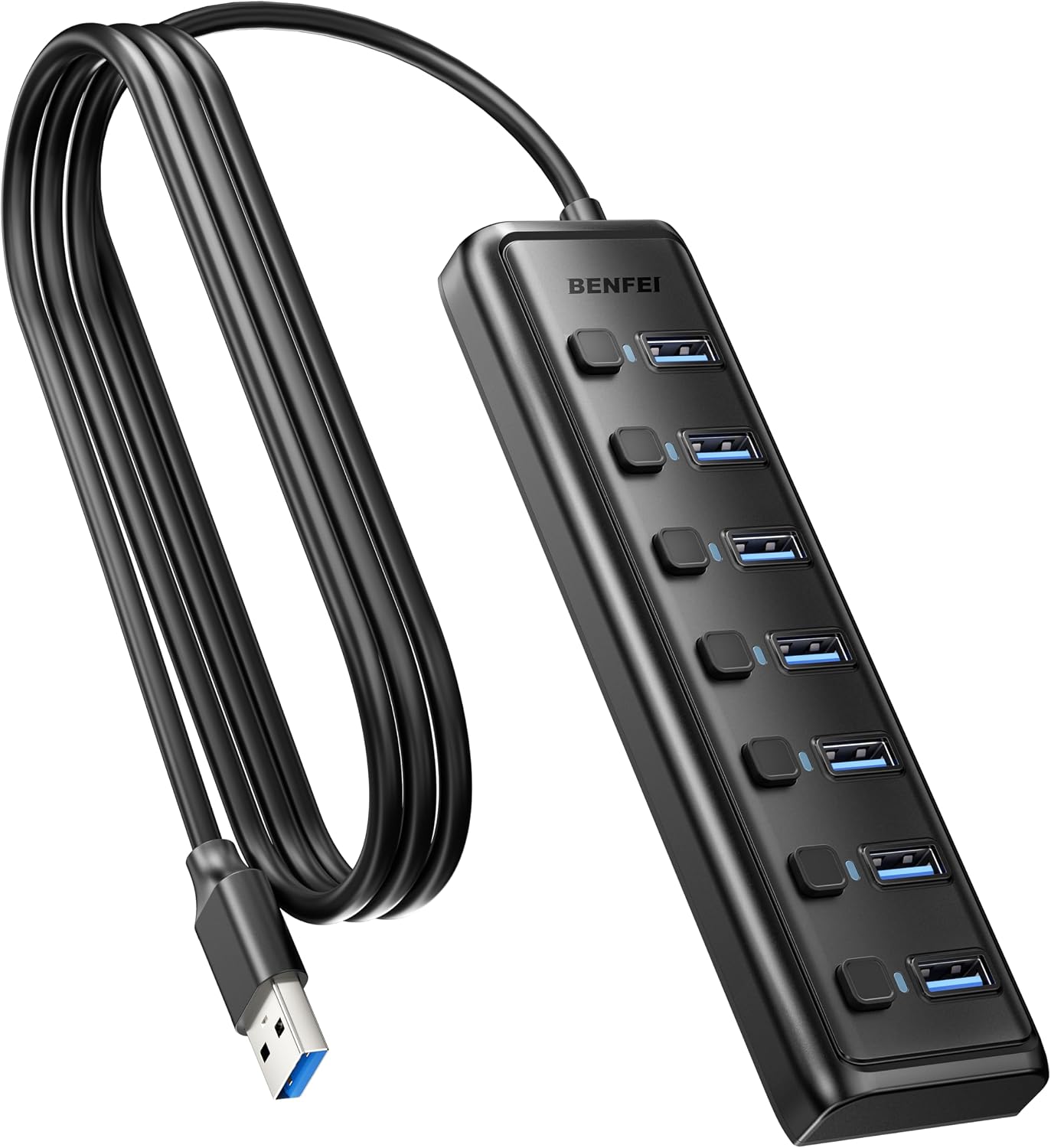 BENFEI 7-Port USB 3.0 Hub, Ultraflacher tragbarer USB-Splitter mit 1m Kabel – für MacBook Pro/Air, Mac Pro, Mac mini, iMac, Surface Pro, XPS, PC, USB-Stick, mobiler Festplatte (ohne Ladefunktion)