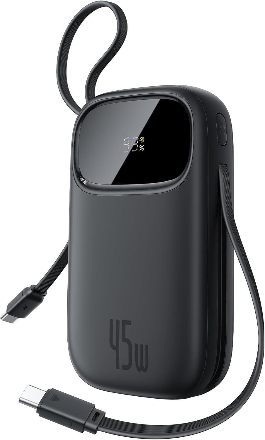 Baseus QPow3 Powerbank 45W 20000mAh mit 2 integriertem USB-C Kabel, Power Bank PD3.0 QC4.0, 3 USB C und 1 USB A, LED Display Schnellladefunktion für iPhone 17/16/15 Pro Max, iPad, Galaxy, Schwarz