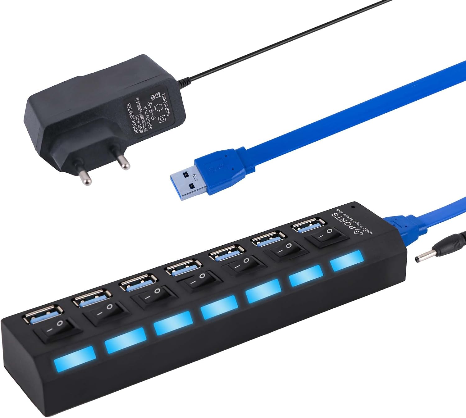 USB Hub 7 Port - Tragbar USB verteiler 3.0+2.0 Einzelnen LED (1)