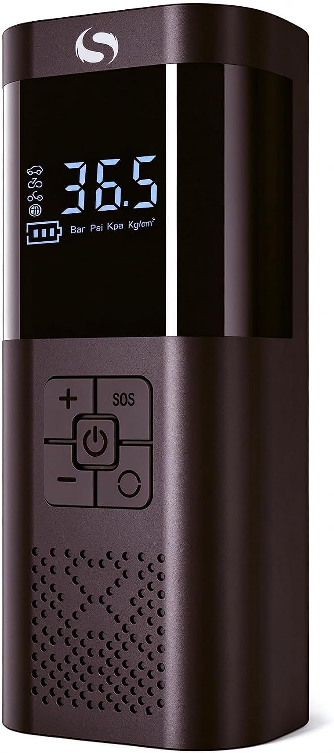 Elektrische Luftpumpe, Tragbar Akku Kompressor mit Manometer