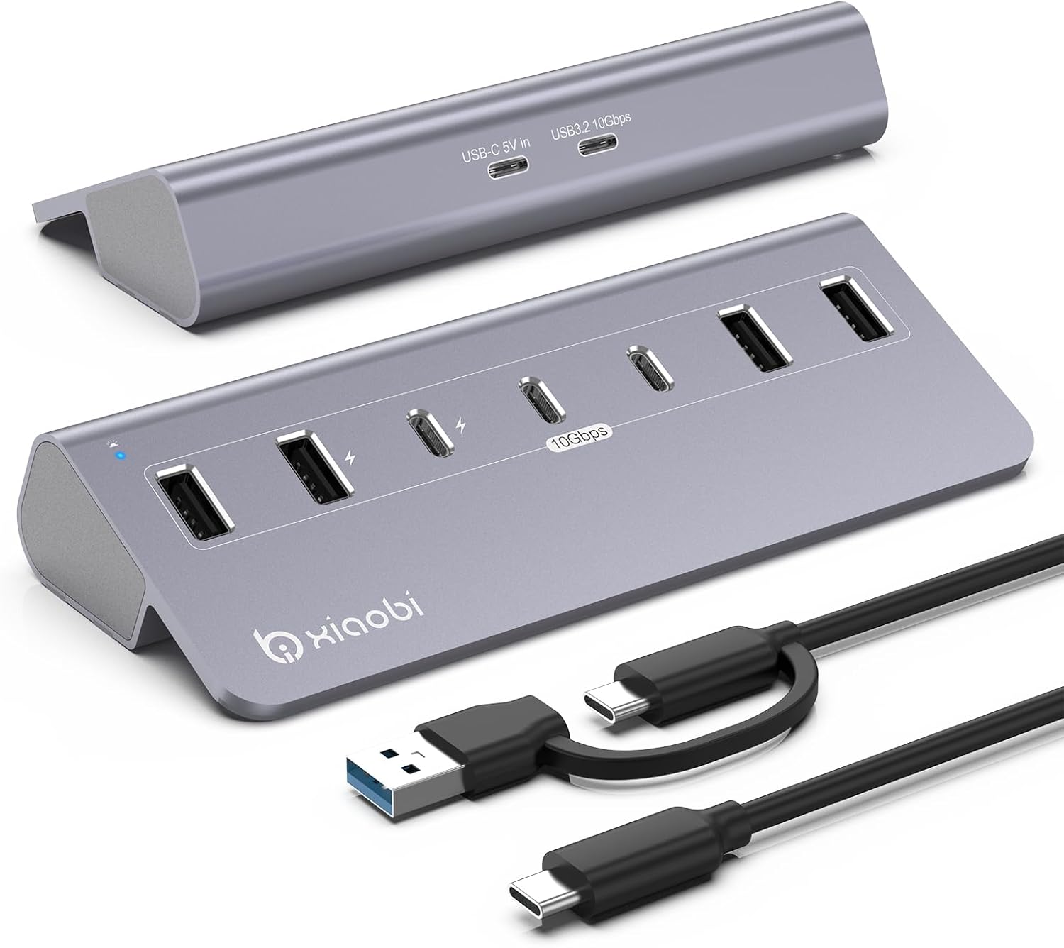 USB‑C‑Hub, 10Gbit/s‑Splitter mit 4×USB‑A und 3×USB‑C, Grau