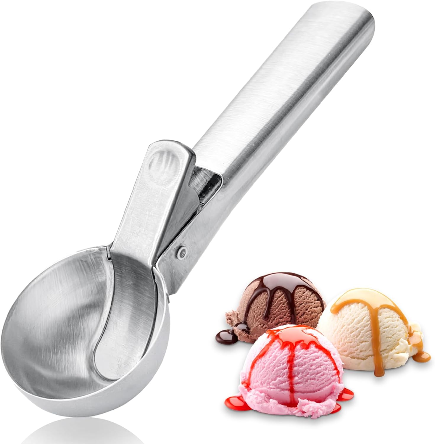 Eisportionierer, tragbarer Edelstahl-Eisportionierer mit Auslöser und komfortablem Griff, perfekt für selbstgemachte Eiscreme, Obst, Kekse (1 x Regenbogen)