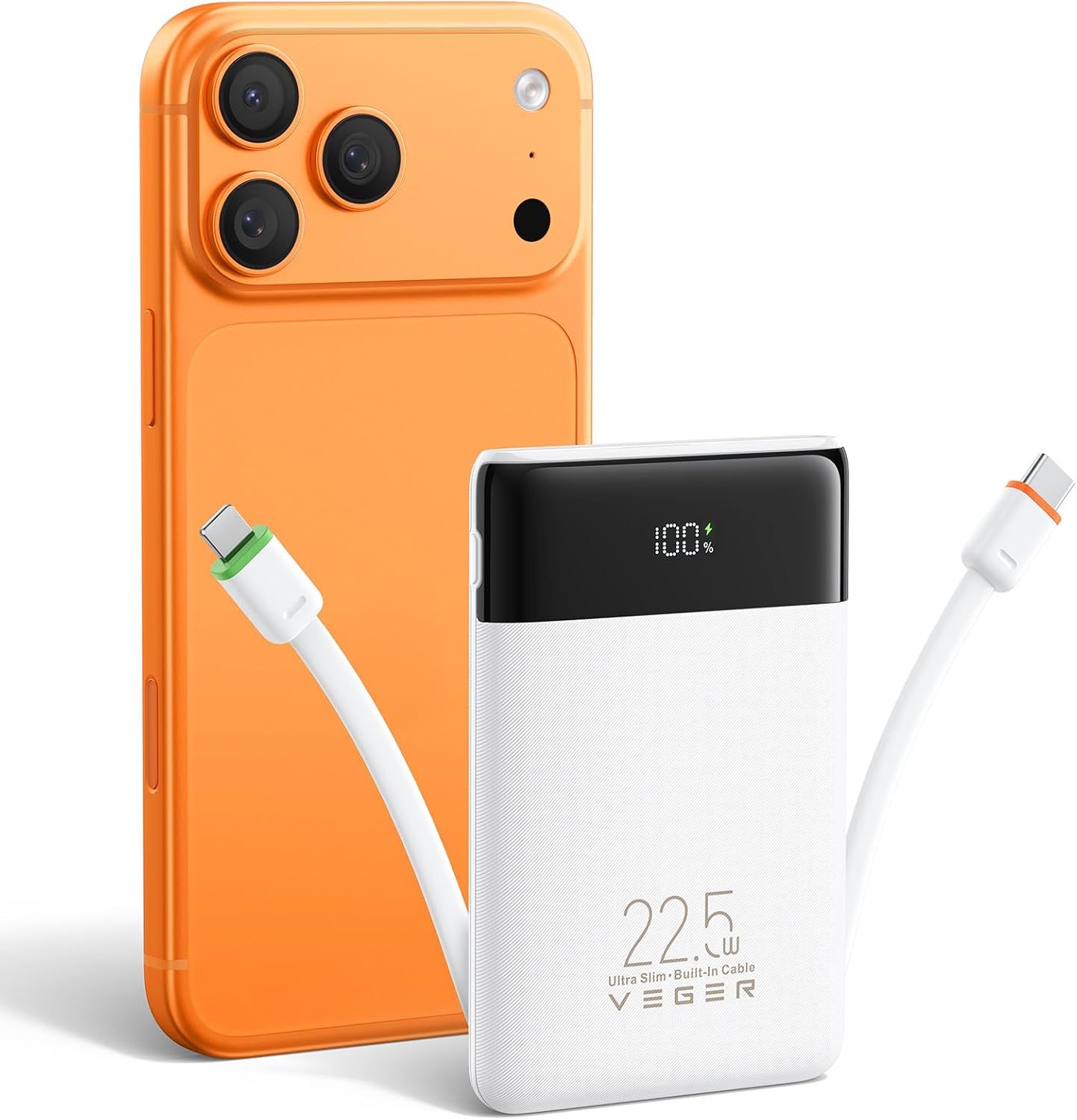 VEGER 22.5W 10000mAh Schnellladung Power Bank mit Integriertem USB-C Kabel
