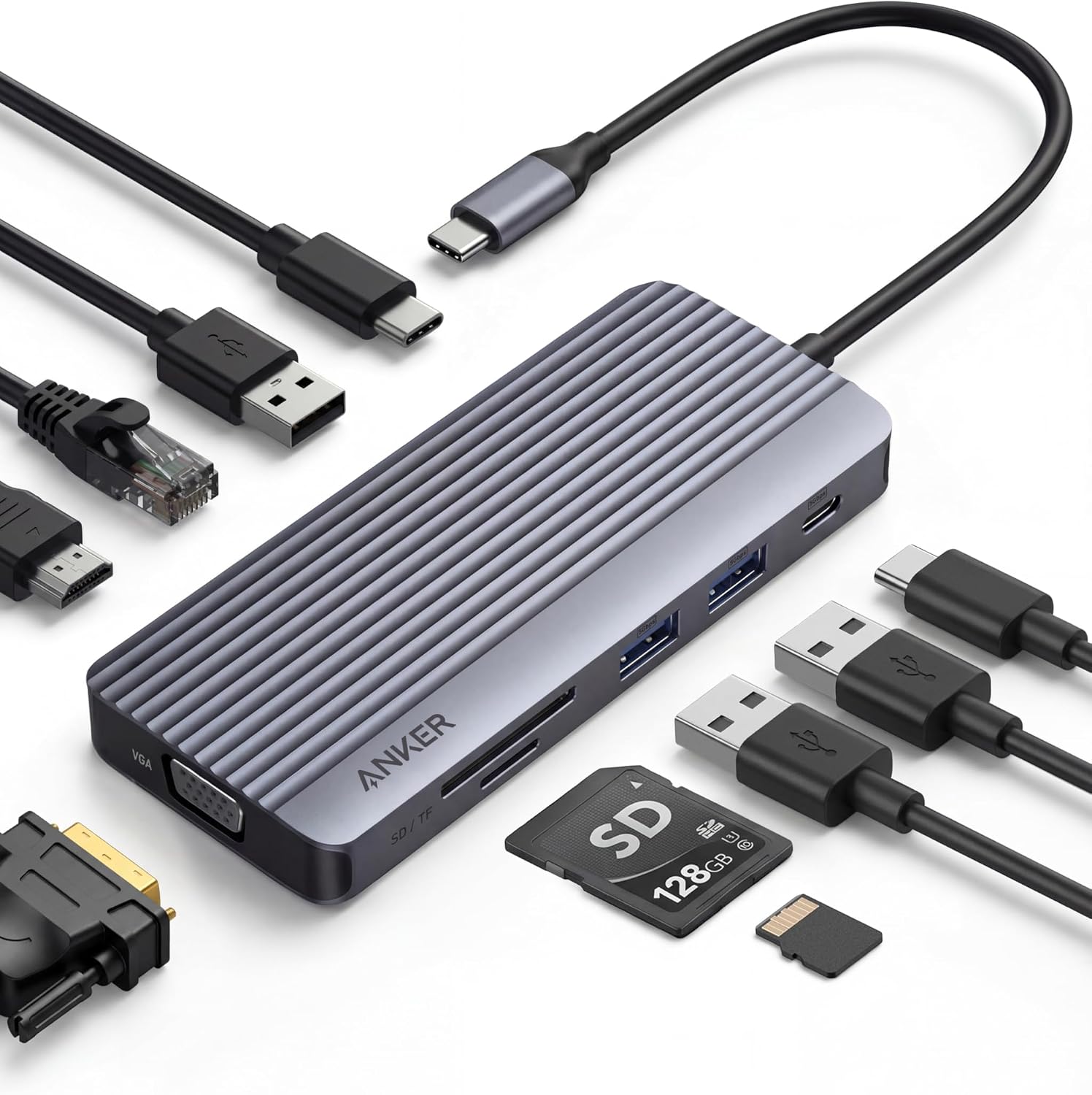 Anker 7-in-1 USB-C Hub, Dual Display USB-C Docking Station, Dual HDMI Display, 100W Stromzufuhr, 10Gbit/s Datenübertragungen, USB-Anschlüsse für MacBook Air/Pro, Dell XPS, iPad Pro und mehr