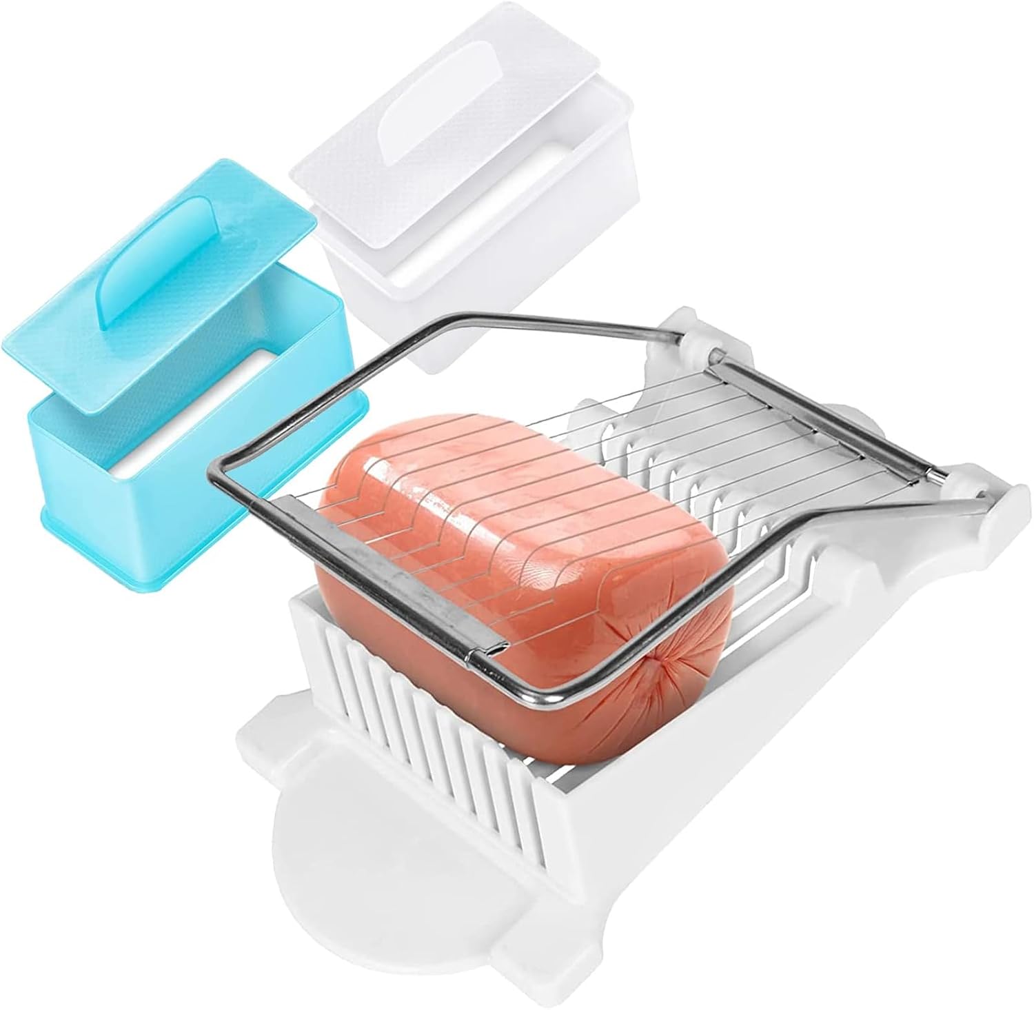 Spam Musubi Form- und Hobel-Set – Onigiri-Maker, Eierschneider für gekochte Eier, Käse, Erdbeere, Apfel, Mittagessen, Fleisch, Hot Dog Slicer – Weiß