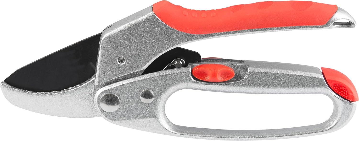 Meister Gartenschere mit Amboss-Klinge aus Carbon-Stahl - 205 mm - Mit Ratschenfunktion - Geeignet für Hart- und Totholz / Ratschen-Gartenschere / Amboss-Schere / Astschere / FLOR70361