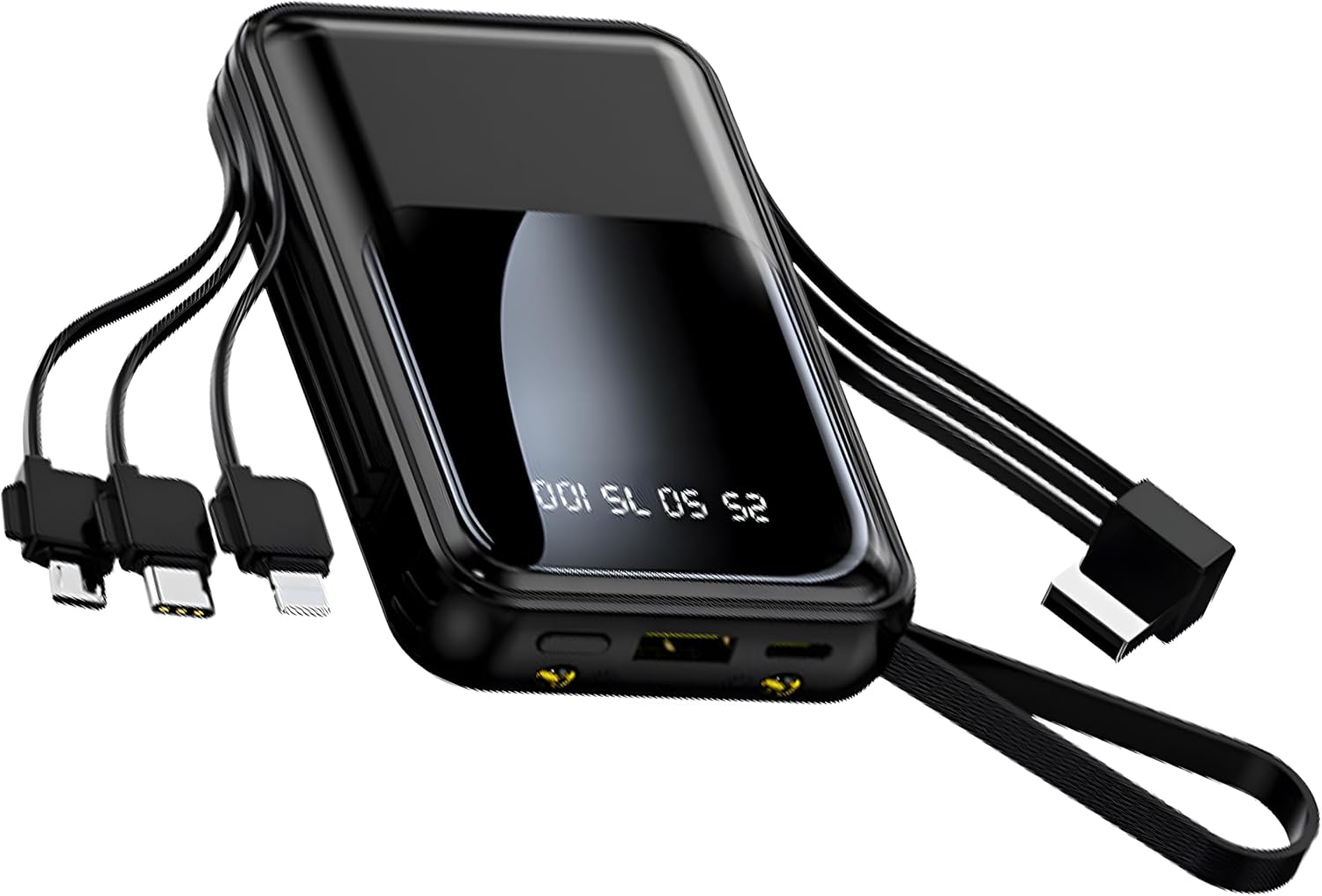Powerbank 10000mAh Schnelles Aufladen Tragbares Ladegerät mit Integrierten Kabeln Kleiner USB-C-Akkupack für iPhone 16 15 14 13 Android Google Pixel usw (Dark Black)