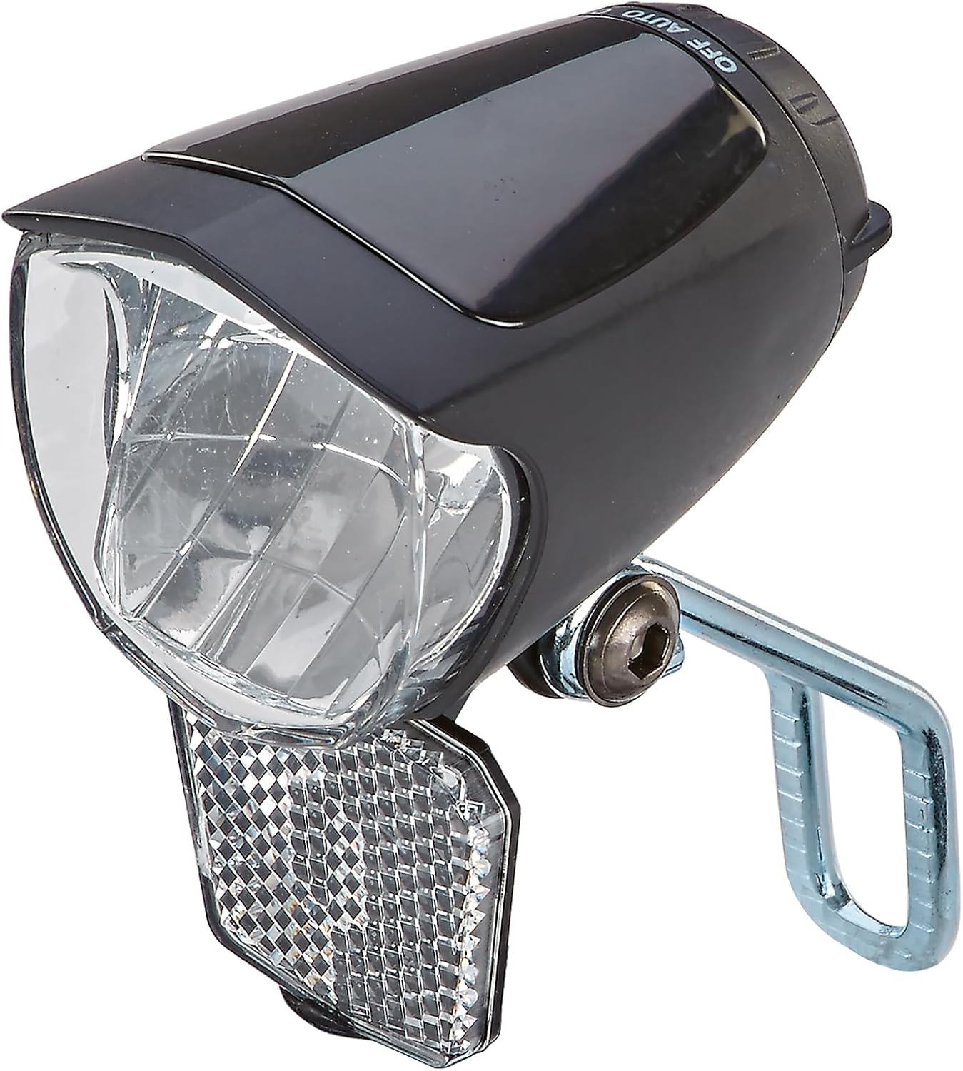 Prophete LED-Scheinwerfer 70 Lux, mit EIN-/Ausschalter, mit Standlicht und Sensorautomatik, Abnehmbarer Reflektor und Nirosta Halter, für Naben-und Seitendynamo, schwarz, one size