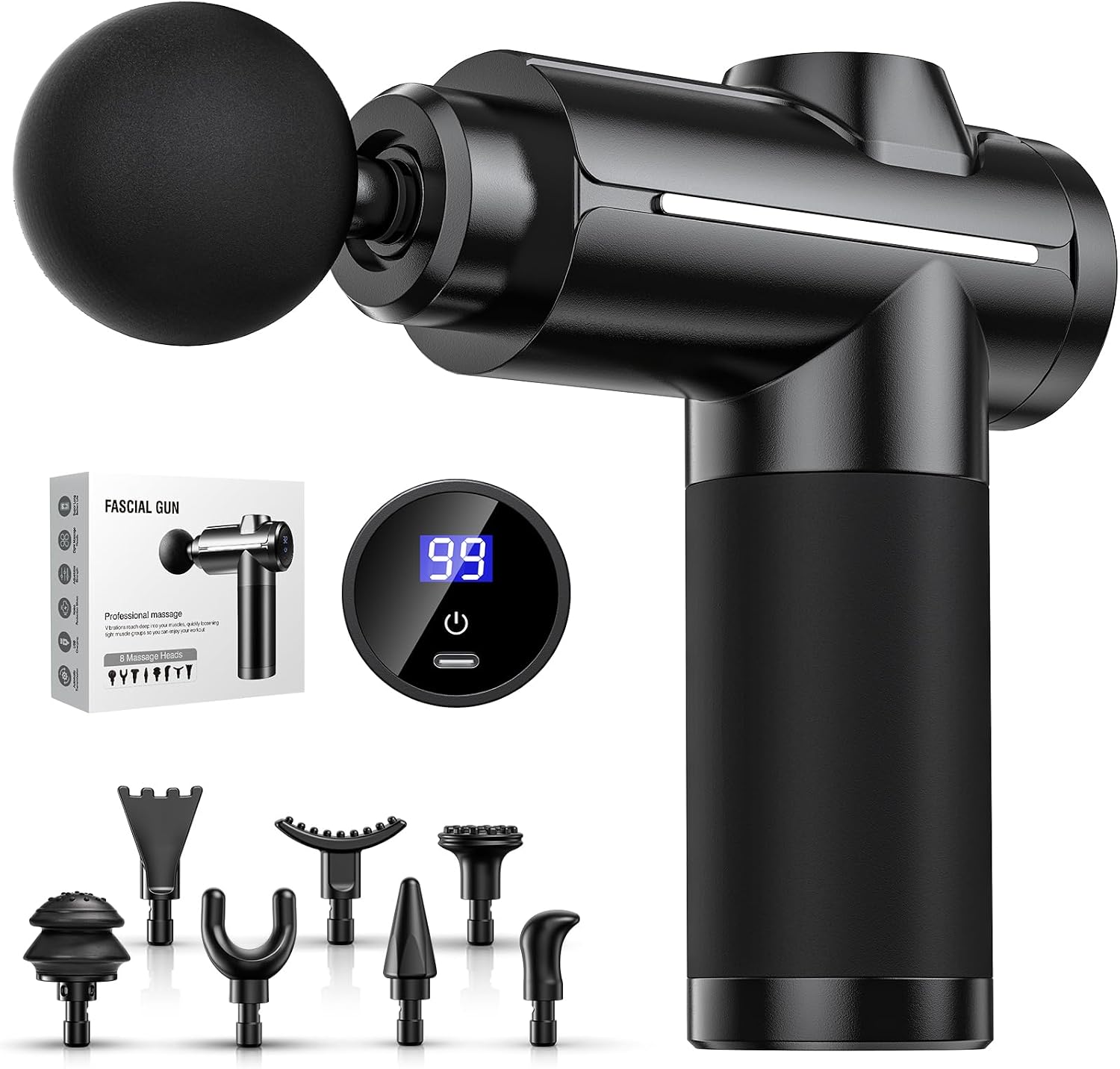 Massagepistole, Massage gun Tiefengewebe Massagegerät mit 32 Geschwindigkeiten Einstellbar Handmassagegeräte 8 Aufsätzen Massage Pistole für Schulter Körper Rücken Entspannung