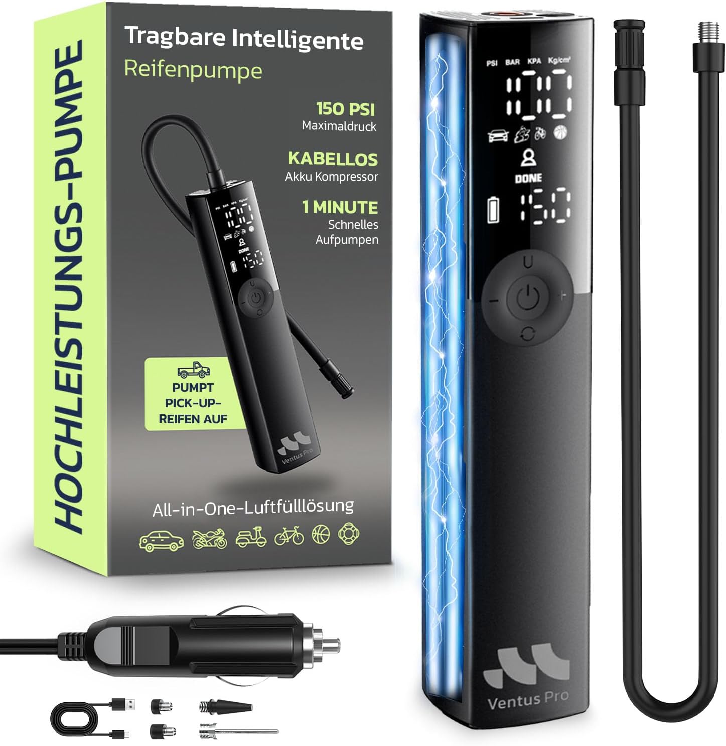 Woowind Elektrische Luftpumpe, Akku Luftpumpe, Fahrradpumpe Elektrisch