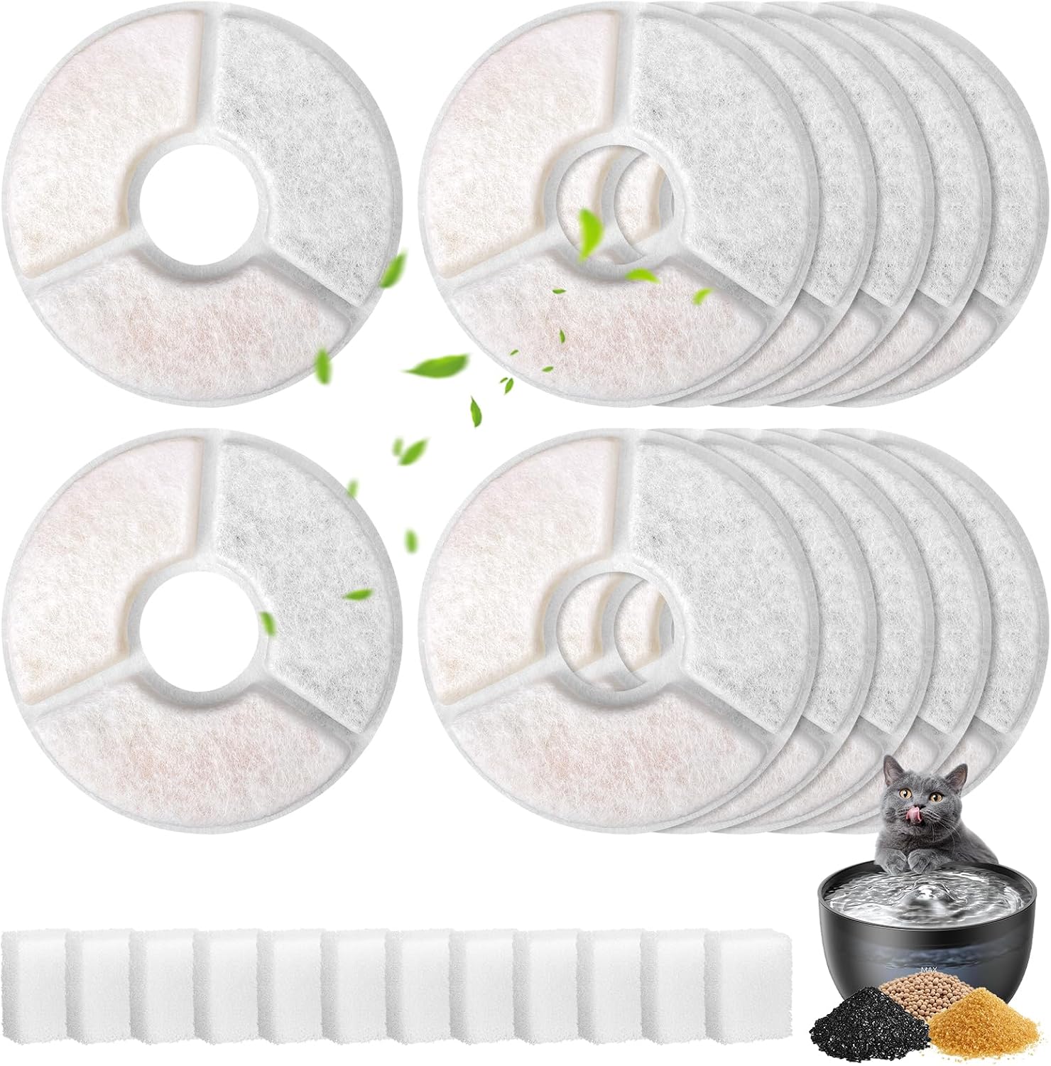 12 Packung Filter Katzenbrunnen kompatibel mit FEELNEEDY FN-W23 3L Trinkbrunnen für Hunde, inkl. 12 Cat Fountain Filter Aktivkohlefilter und 12 Filterschwamm für Wasserpumpen