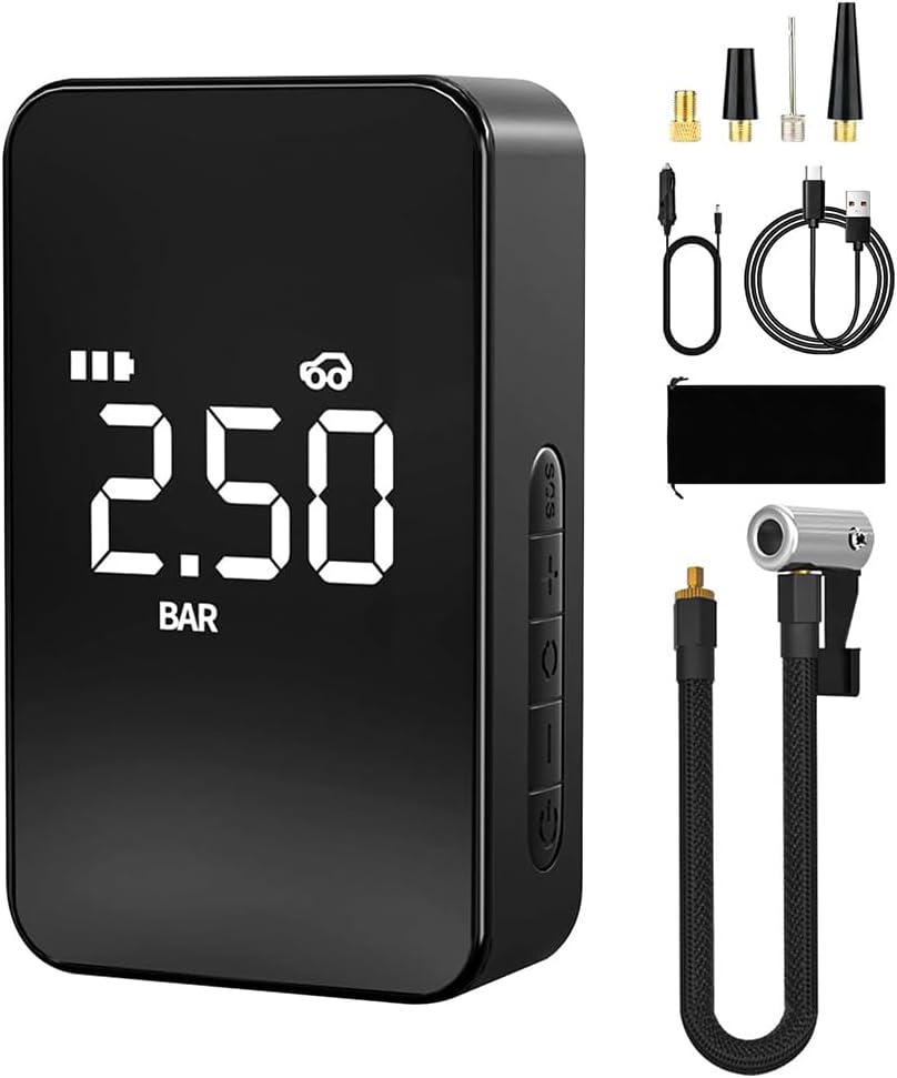 Elektrische Luftpumpe, 12 V, 6000 mAh, wiederaufladbar, Autoreifenpumpe, 150 PSI, elektrischer Kompressor, Fahrradpumpe mit USB/LED-Licht für Auto, Fahrrad, Motorrad, Ball, USB-Powerbank