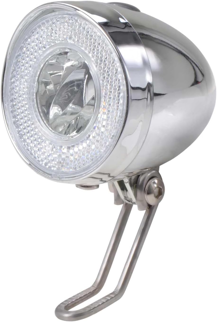 Retro LED Scheinwerfer Fahrrad Licht vorne Frontlicht mit Chrom Look und Batteriebetrieb