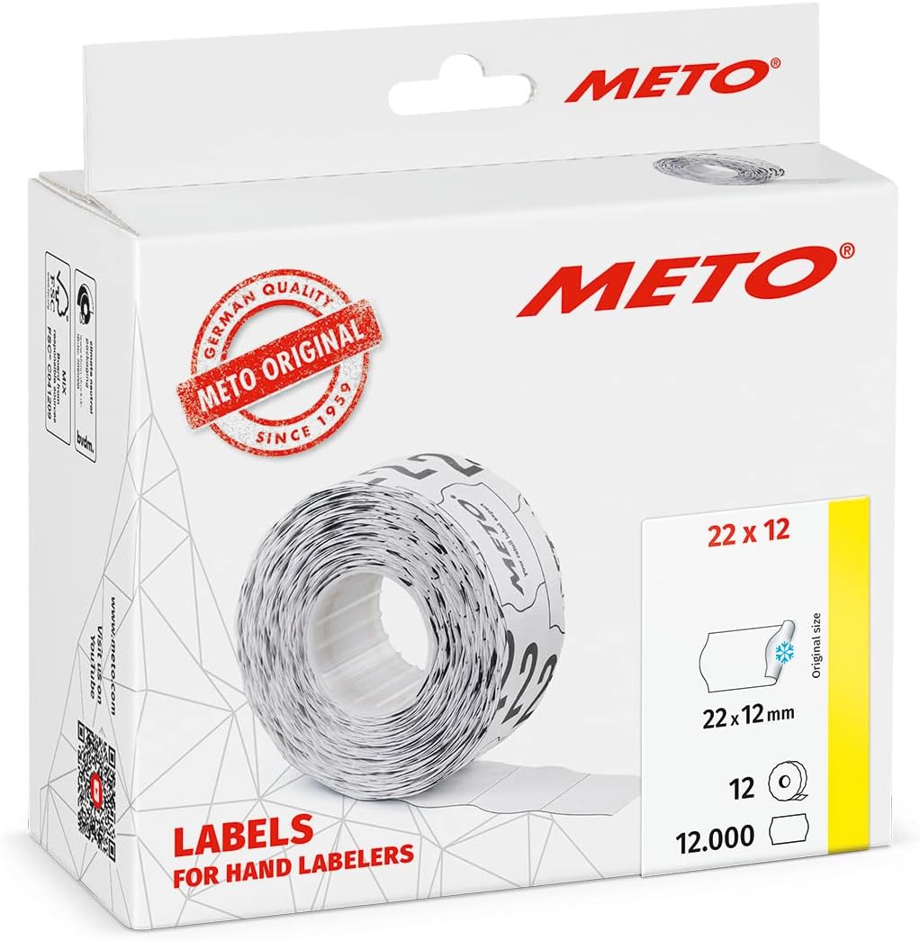 METO Preisauszeichner Etiketten 22 x 12 mm, weiß, tiefkühl, 12.000 Stück