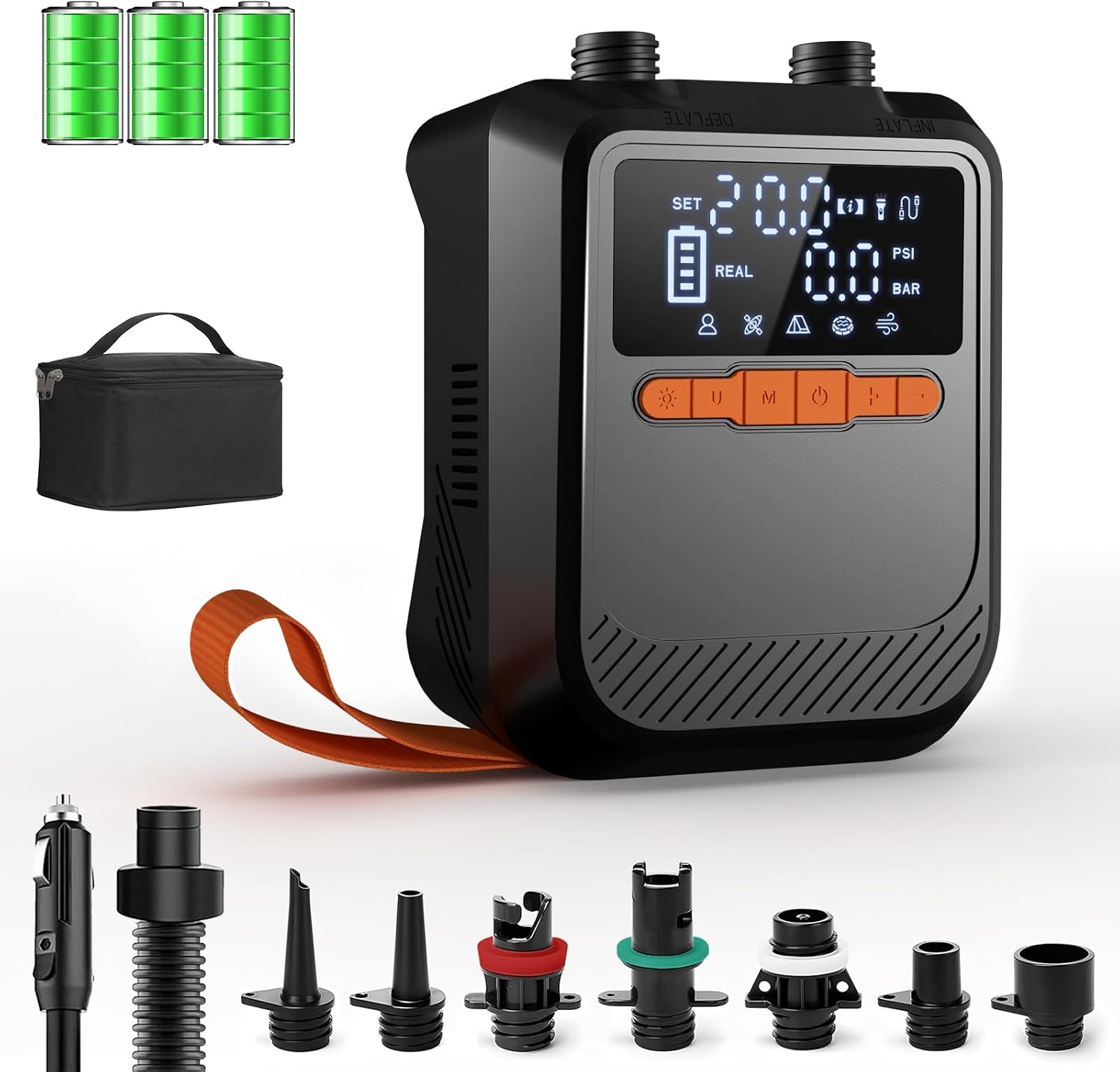 Mojimdo SUP Pumpe 20 PSI, 13.500 mAh Akku, 5 Modi, USB-C, 12V