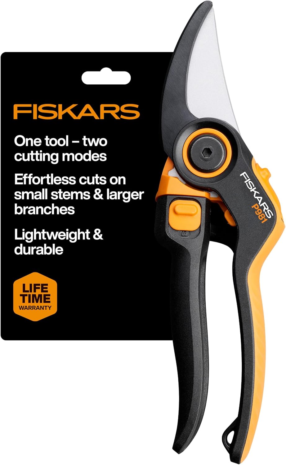 Fiskars DualAction Gartenschere - Handschere mit zwei Schneidmodi, Bypass-Gartenschere für Stängel und Äste bis 2,5 cm, reibungsarme Stahlklinge, FiberComp Rahmen