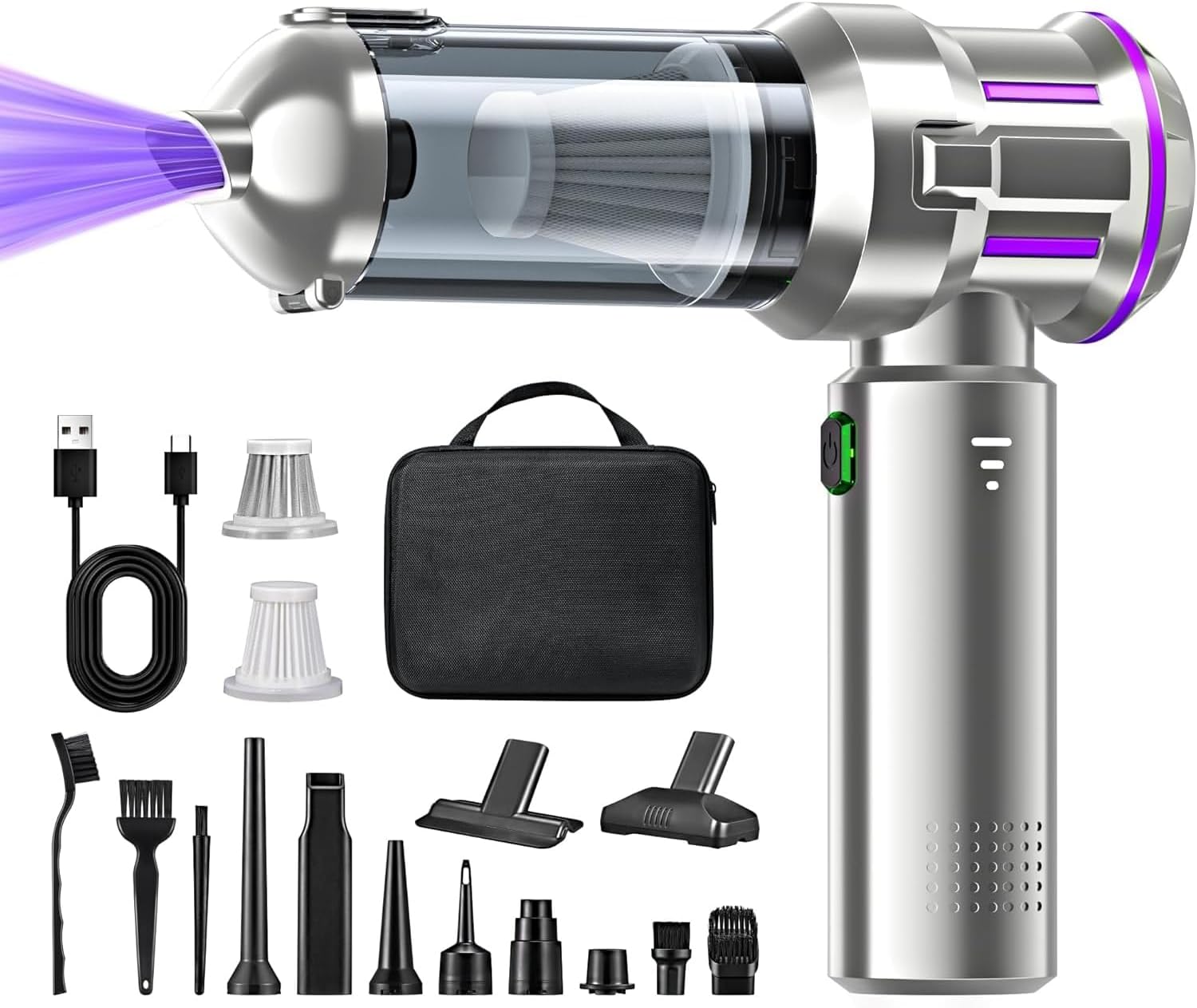 RABIGALA Handstaubsauger Akku 4-in-1,28000PA Handstaubsauger Kabellos,Autostaubsauger Akku, Elektrische Staubgebläse Druckluftspray 220000 U/min 3-Gang Staubgebläse für Computer, Küche, Sofa, Büro