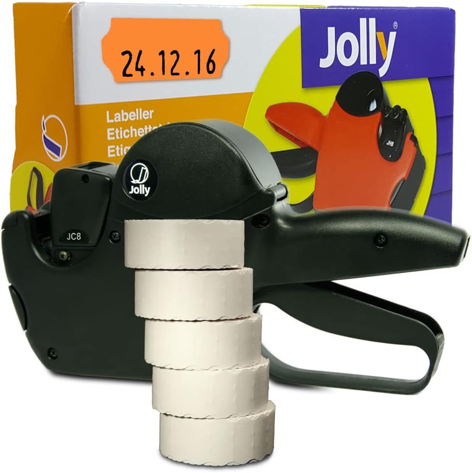 Preisauszeichner Set Jolly C8 inkl. 5 Rollen 26x12 Preisetiketten - weiss Tiefkühl | Aufdruck: bei -18°C mindestens haltbar bis | HUTNER