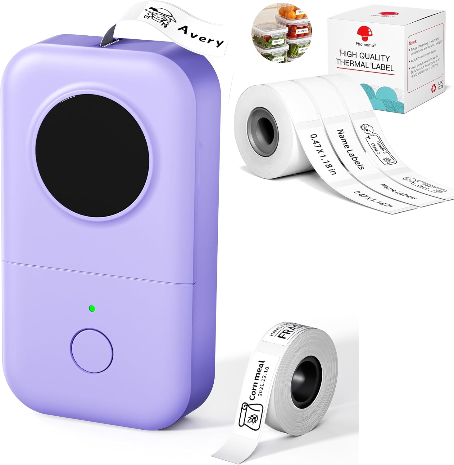 Phomemo D30 Etikettendrucker, Bluetooth Etikettiergerät für Büro, Schule, Zuhause, Küche, mit 3 Rollen weißen Etikett(12mm × 30mm) und 1 Rolle weißen Etiketten(12mm × 40mm)