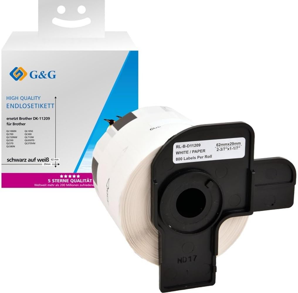 G&G Etiketten Kompatibel ersetzt Brother DK-11209 62 x 29mm Thermodirekt Papier Weiß 800 St. Perman